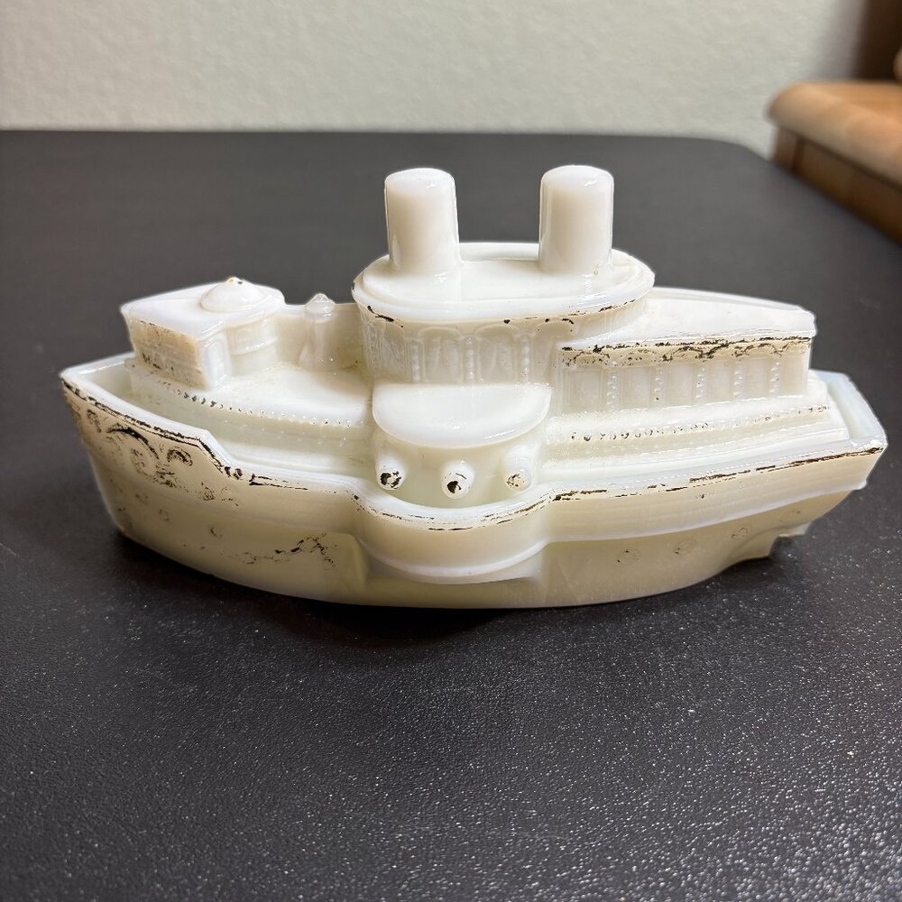 Vintage Milk Glass Battleship Candy/Trinket Dish